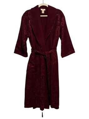 Vintage Victoria's Secret Gold Label Burgundy Jacquard Terrycloth Midi Robe XS/S